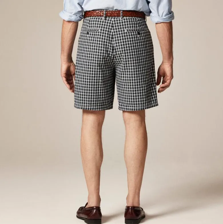 9" relaxed cotton short in seersucker plaid