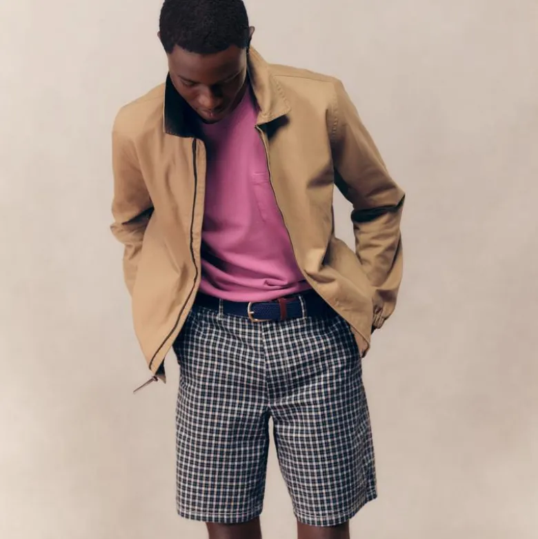 9" relaxed cotton short in seersucker plaid
