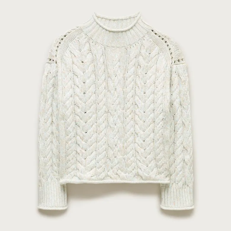 2025 Rollneck™ cable-knit sweater in marled heritage cotton
