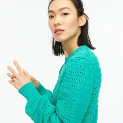 Balloon-sleeve pointelle sweater
