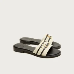 Belted sandals in canvas and leather