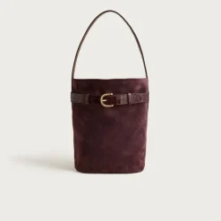 Berkeley belted bucket bag in suede and croc-embossed leather