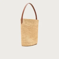 Berkeley handknotted bucket bag in raffia