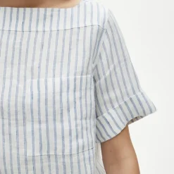 Boatneck T-shirt in striped linen