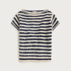 Brushed cashmere boatneck T-shirt in stripe