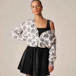Brushed cashmere party cardigan in floral print