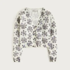 Brushed cashmere party cardigan in floral print