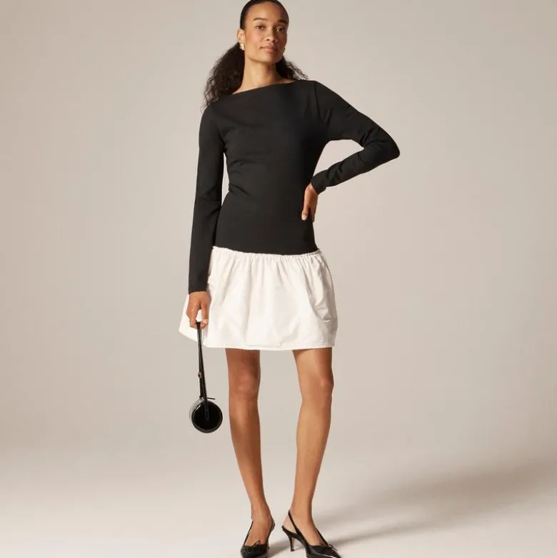 Bubble-hem colorblock mixy dress