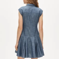 Button-front mini dress in chambray