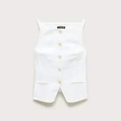 Button-up cutaway tank top in Gramercy linen blend