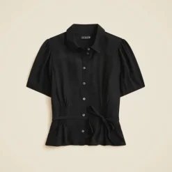 Button-up tie-waist shirt in crepe de chine