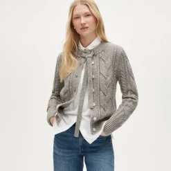 Cable-knit bow cardigan in wool blend