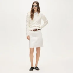 Cable-knit high V-neck sweater in heritage cotton