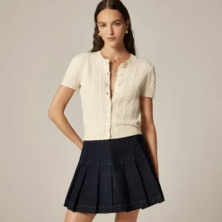 Cable-knit short-sleeve cardigan top