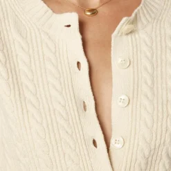 Cable-knit short-sleeve cardigan top