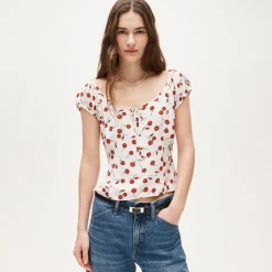 Cap-sleeve top in cherry print