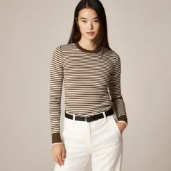 Carolyn fitted crewneck sweater in striped merino wool blend