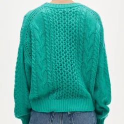 Cashmere cable-knit blouson-sleeve sweater