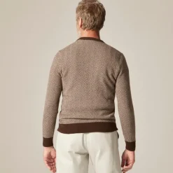 Cashmere crewneck sweater in jacquard herringbone