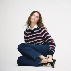 Cashmere crewneck sweatshirt in stripe
