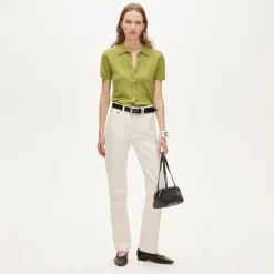 Cashmere pointelle button-up short-sleeve cardigan