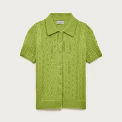 Cashmere pointelle button-up short-sleeve cardigan