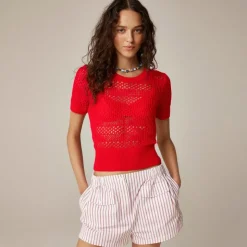 Cashmere pointelle short-sleeve T-shirt