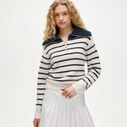 Cashmere quarter-zip sweater in mariner stripe