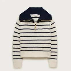 Cashmere quarter-zip sweater in mariner stripe