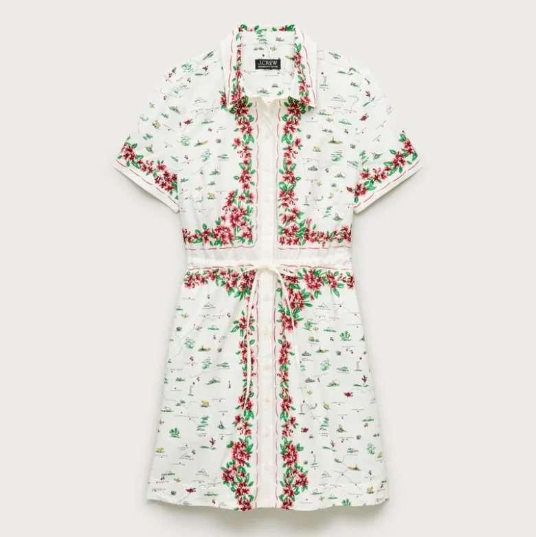 Cerise mini shirt-dress in map-print cotton poplin