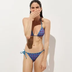 Cheeky string bikini bottom in reversible plaid