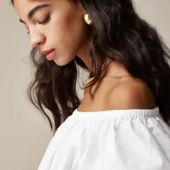 Cinched-waist cropped top in cotton poplin