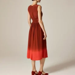 Cinched-waist midi dress in dip-dyed crepe de chine