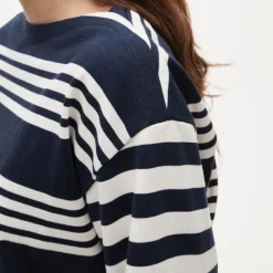 Cinched-waist shirt in striped heavyweight cotton