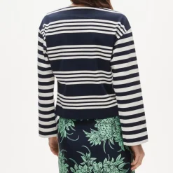 Cinched-waist shirt in striped heavyweight cotton