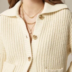 Collared crewneck cardigan