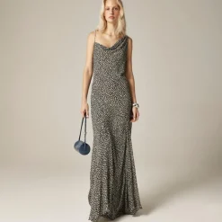 Collection asymmetrical cowlneck dress in spot-print chiffon