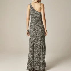 Collection asymmetrical cowlneck dress in spot-print chiffon