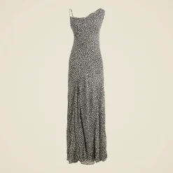 Collection asymmetrical cowlneck dress in spot-print chiffon