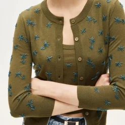 Collection crewneck cardigan in merino wool with embellishments