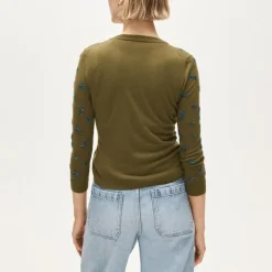 Collection crewneck cardigan in merino wool with embellishments