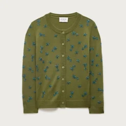 Collection crewneck cardigan in merino wool with embellishments