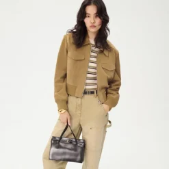 Collection cropped flight jacket in suede