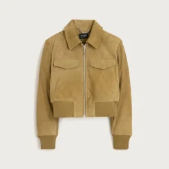 Collection cropped flight jacket in suede
