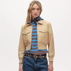 Collection cropped flight jacket in leather