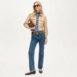 Collection cropped flight jacket in leather