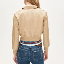 Collection cropped flight jacket in leather