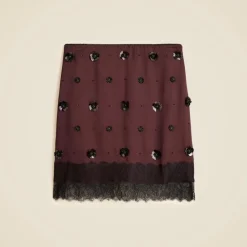 Collection embellished lace-trim mini skirt in luster charmeuse