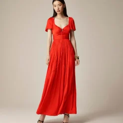 Collection flutter-sleeve maxi dress in luster georgette