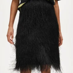 Collection fringe knee-length skirt